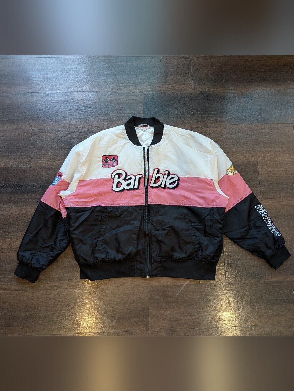 Barbie PacSun sz. M pink / black windbreaker racing jacket